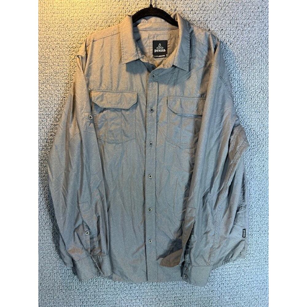 prAna Long Sleeve Shirt Green Button Up Shirt Nylon/Poly Men's XL